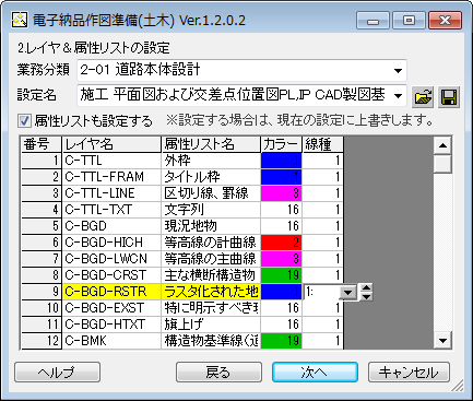 レイヤ＆属性リストの設定