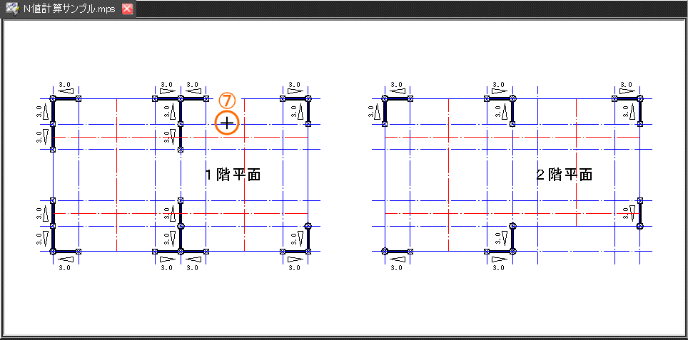 通り芯のみが作図されたレイヤを指示