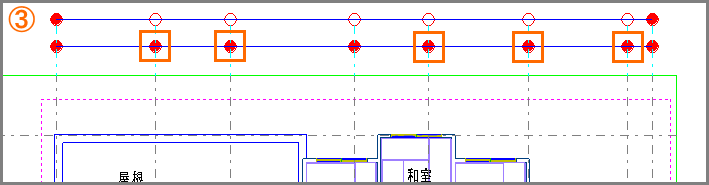 [丸止め位置指定]ボタンをクリック