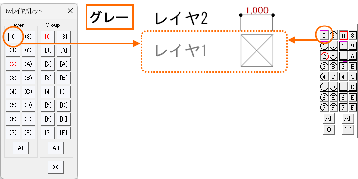 レイヤ1番をグレーにする