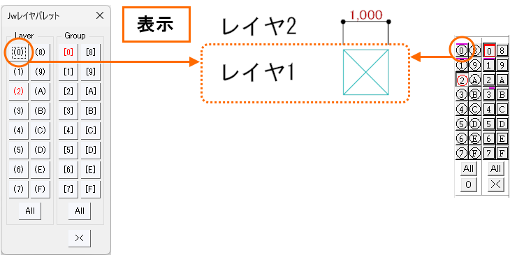 レイヤ1番を表示する