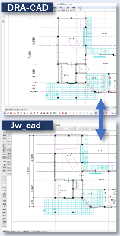 Jw_cadでもDRA-CADでも同じように表示、印刷される