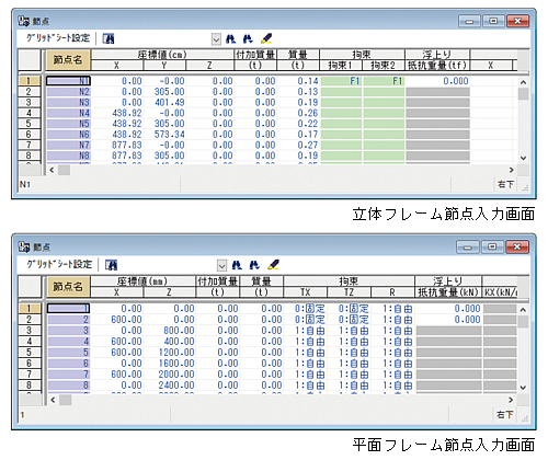 構造形式に応じた入力画面