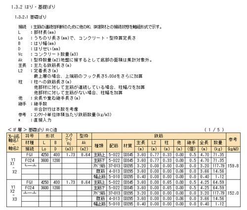 基礎ばり内訳出力