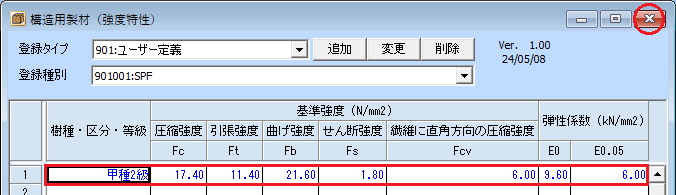 強度特性ダイアログ