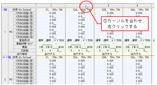 断面データ入力表